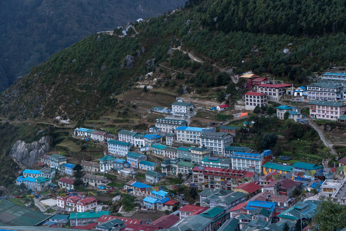 Namche Bazaar on a hillside, Khumbu, Nepal.