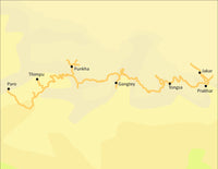 Map of a route with various locations on a yellow background