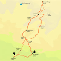 Map of a mountainous region with labeled locations 