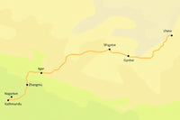 Map of a route with cities labeled