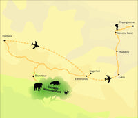 Map of a travel route with landmarks