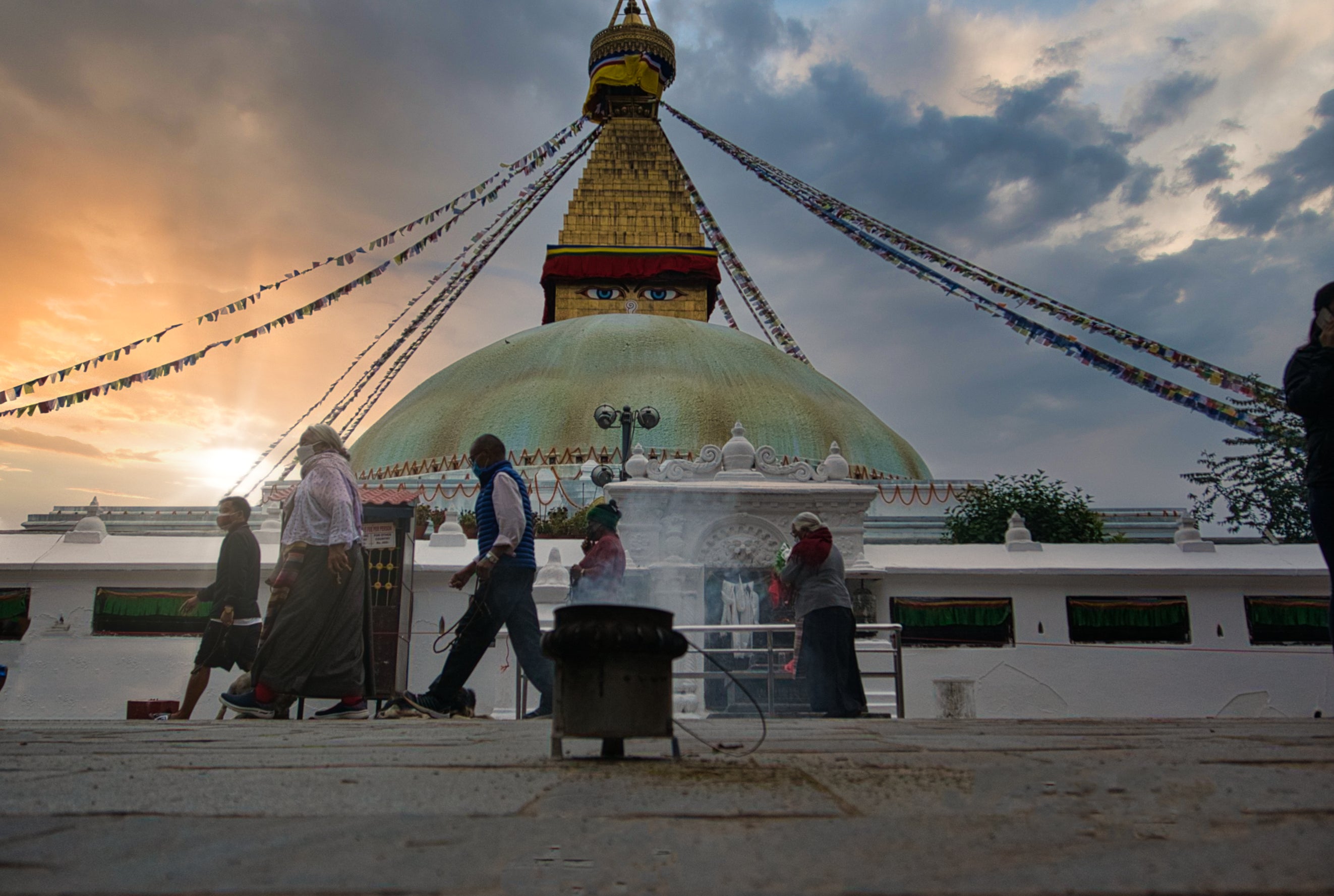 Boudhanath stupa in Kathmandu at sunset