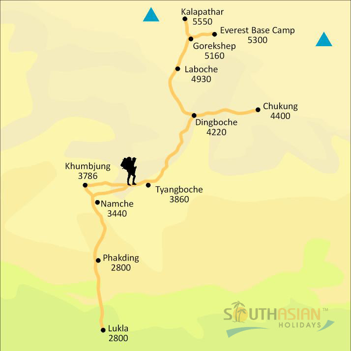A 2009 South Asian Holidays route map of the Everest Base Camp trek, from Lukla to Kala Patthar