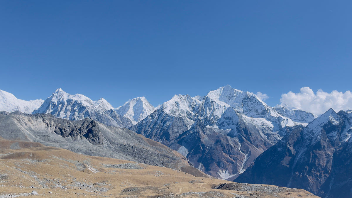Snow-covered ridges in Langtang, Nepal.