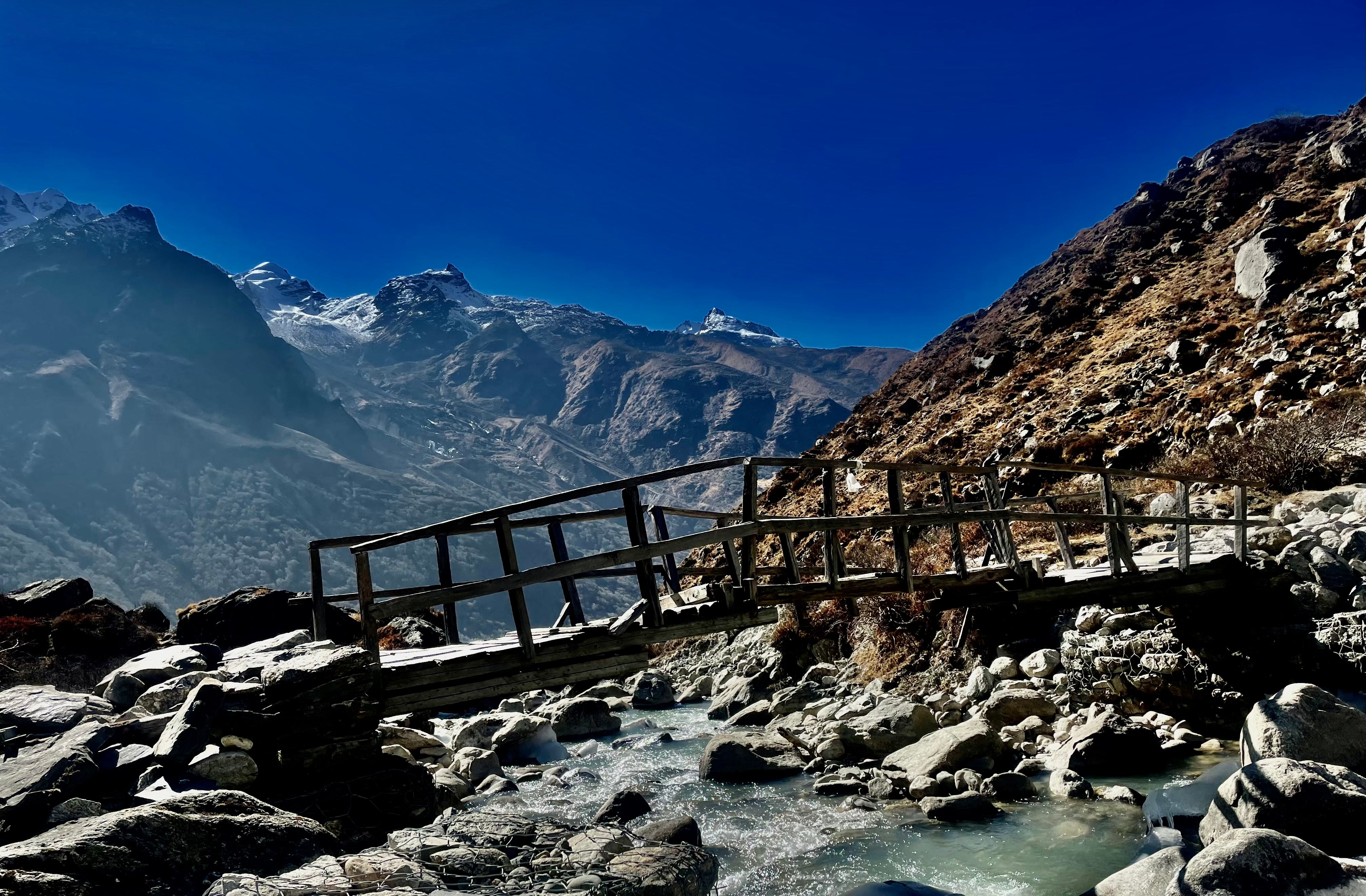 Bridge over a stream in Langtang, Nepal.