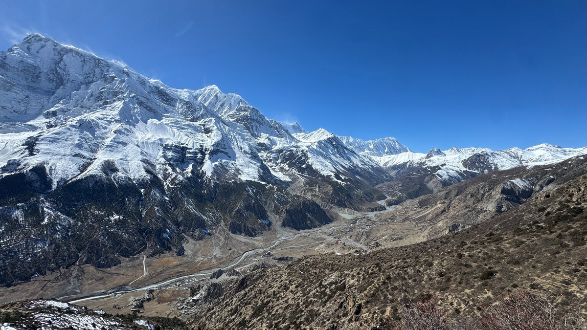 Mountain panorama from Bhraka in Manang, Nepal.