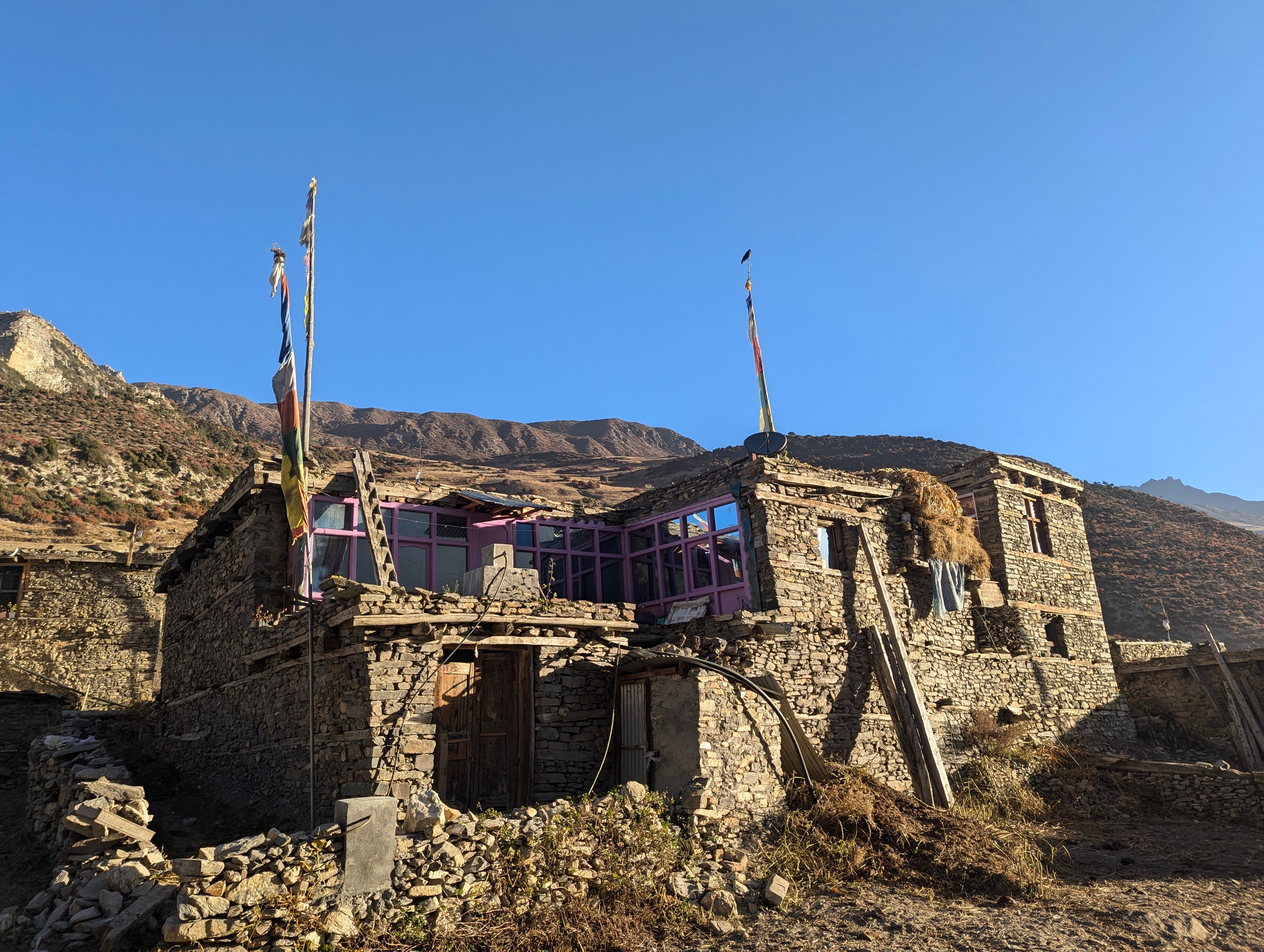 Old stone house in Manang, Nepal.
