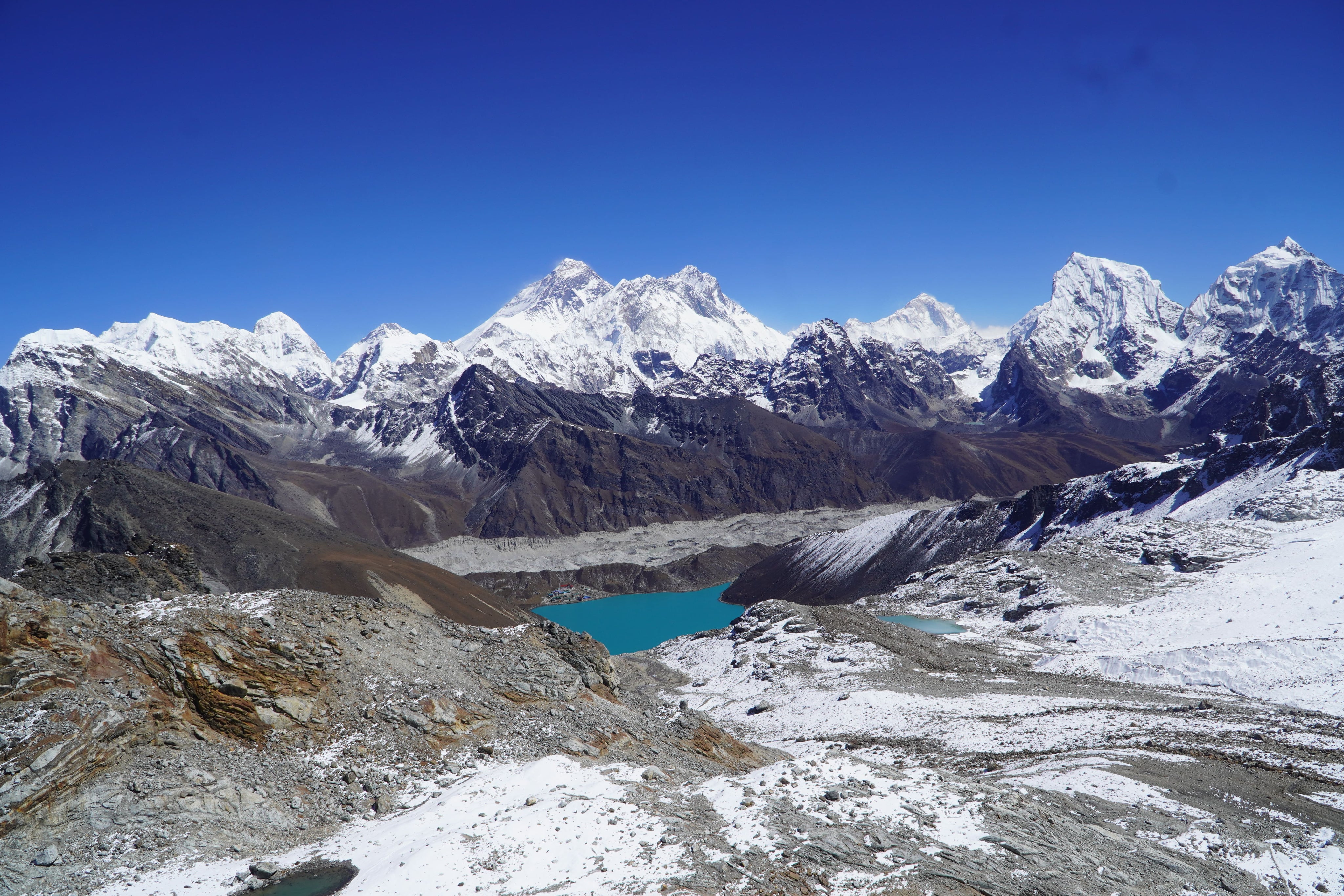 Gokyo lake and Ngozumpa glacier, Nepal.