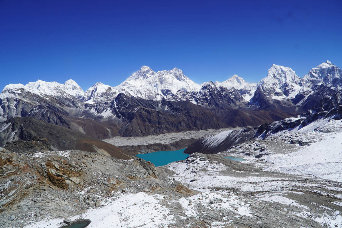 Gokyo lake and Ngozumpa glacier, Nepal.